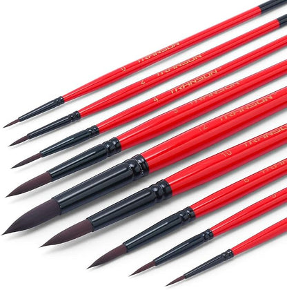 Transon Round Paint Brush Set 9pcs Synthetic Sable Hair by Transon