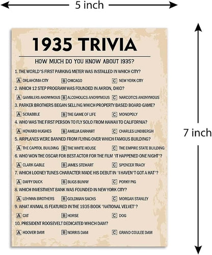 QUPT 90th Birthday Party Games, 1935 Trivia Games, Birthday Party Supplies - Image 2