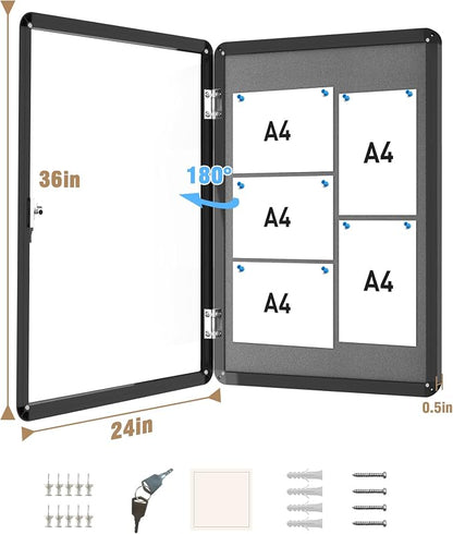 36"x24" Enclosed Bulletin Board, Lockable Weather-Resistant Aluminum Cork - Image 5
