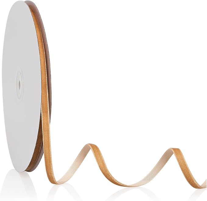 1/4" X 20 Yards Light Khaki Velvet Ribbon by Bomybaw
