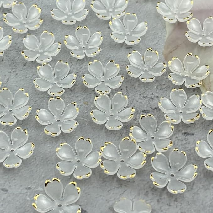 100pcs Acrylic Flower Beads, 19mm Cherry Blossom Plastic Gradient Flower Spacer - Image 3