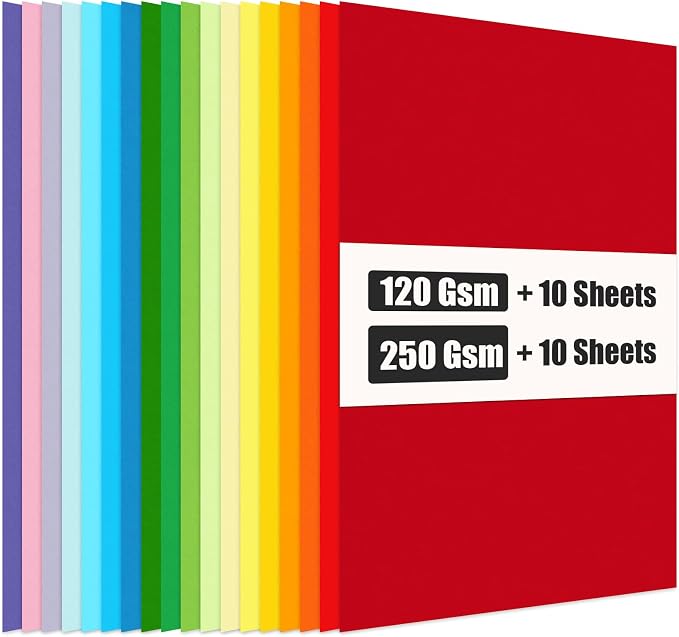 KOOGEL 20PCS Colored Paper, Including 10 Sheets 120gsm Construction paper & 10 by KOOGEL