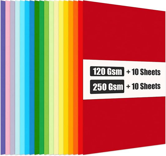 KOOGEL 20PCS Colored Paper, Including 10 Sheets 120gsm Construction paper & 10 by KOOGEL