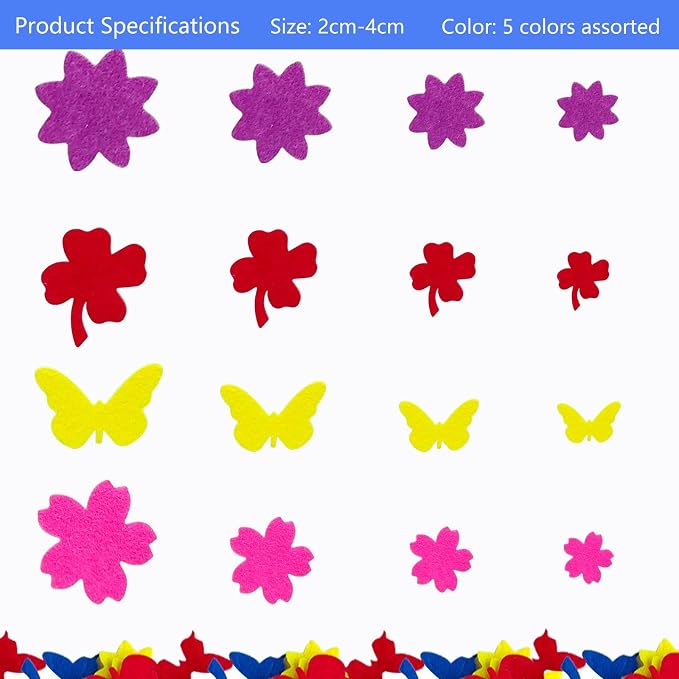 Felt Stickers, Self Adhesive Flower Butterfly Clover Assorted Shapes, Greeting - Image 5
