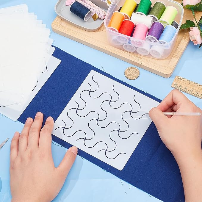 FREEBLOSS 12Pcs Sashiko Stencils Sashiko Embroidery PET Template Drawing Line - Image 6