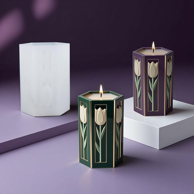 Tulip Flower Candle Molds, 3D Floral Silicone Molds Pillar Candles Mold - Image 2