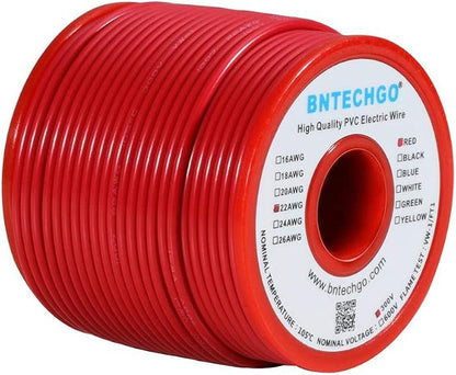 BNTECHGO 22 Gauge PVC 1007 Solid Electric Wire Red 100 ft 22 AWG 1007 Hook Up by BNTECHGO