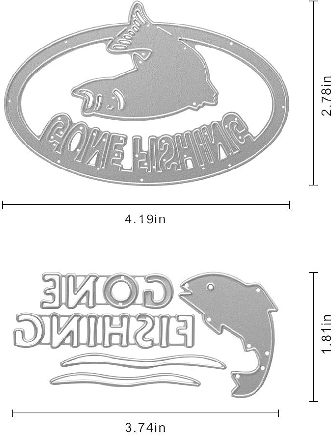 Metal Gone Fishing Words Cutting Dies, Two Fish Die Cuts Embossing Stencils - Image 2
