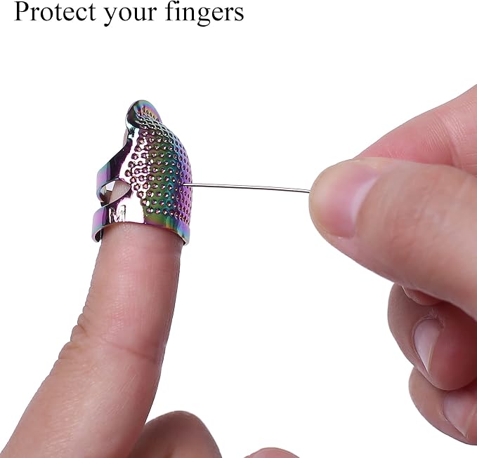 J.CARP 4Pcs Sewing Thimble, Metal Dazzle Color Sewing Thimble Finger Protector - Image 4