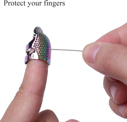 J.CARP 4Pcs Sewing Thimble, Metal Dazzle Color Sewing Thimble Finger Protector - Image 4