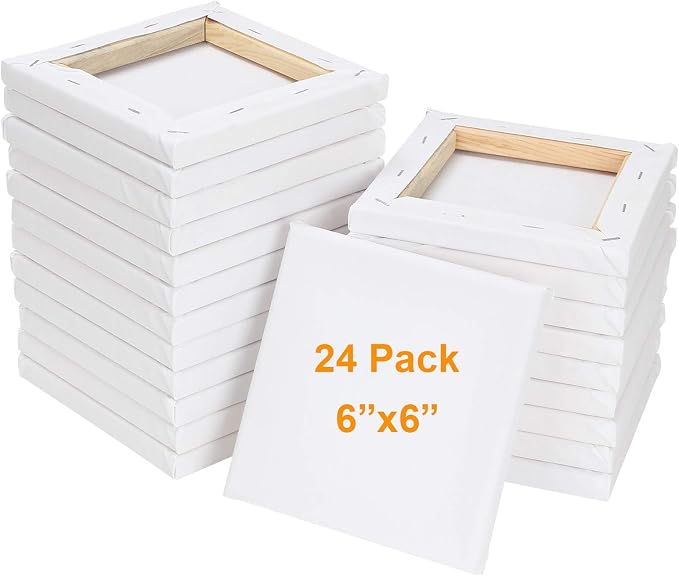 CertBuy Stretched Canvas 6 x 6 inch, 24 Pack 100% Cotton Blank Canvas Board by CertBuy