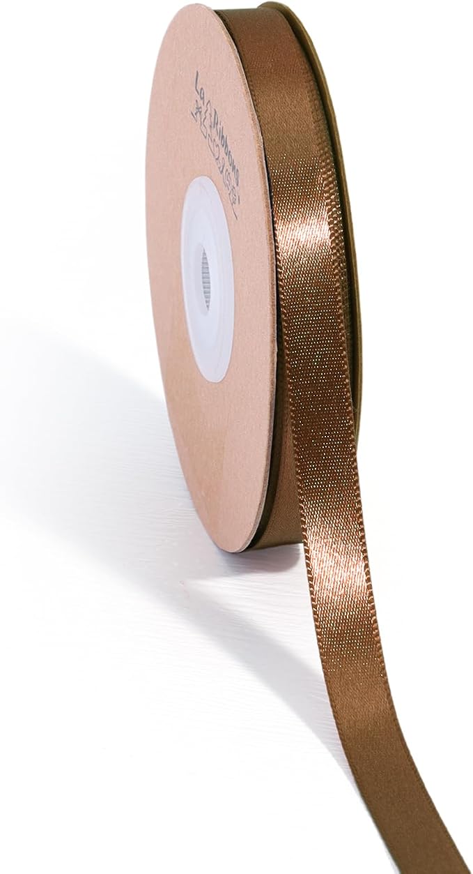 LaRibbons Brown Satin Ribbon 3/8 Inch 50 Yards Thin Luxury Double Faced Mocha by LaRibbons