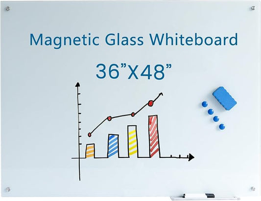 Glass Whiteboard 48"X36" Magnetic Glass White Board Frameless Wall Mounted Dry by Unknown