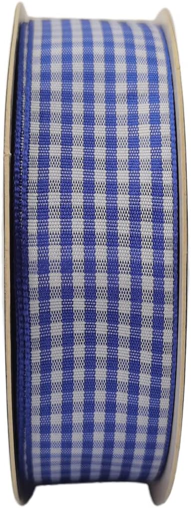 Blue and White Gingham Ribbon Plaid Ribbon 25 Yards Each Roll 100% Polyester - Image 3