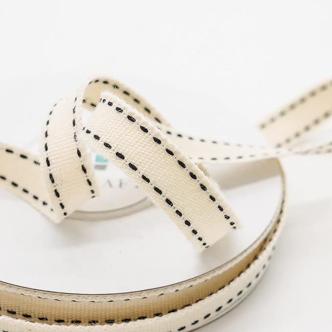 CT CRAFT LLC Ivory Cotton Black Stitched Ribbon 3/8" x 10 Yards - Image 4