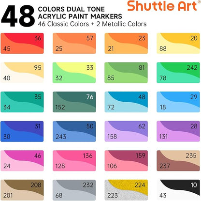 Shuttle Art 24 pack Dual Tone Acrylic Paint Markers, 48 Colors Acrylic Paint - Image 2