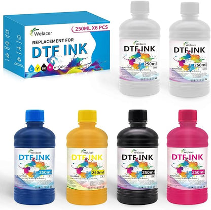 DTF Ink 250mlx6 for I3200 XP600 R1390 L1800, ET-2850 XP-15000, Heat Transfer by WelacerBrand