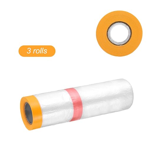 HARFINGTON 3 Rolls Pre-Taped Masking Film 106.3" x32.8ft Double Adhesive Tape - Image 3