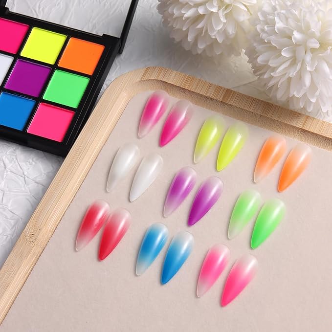 Neon Phosphor Nail Pigment Powder Palette, 9 Colors Solid Pigment Powder - Image 5
