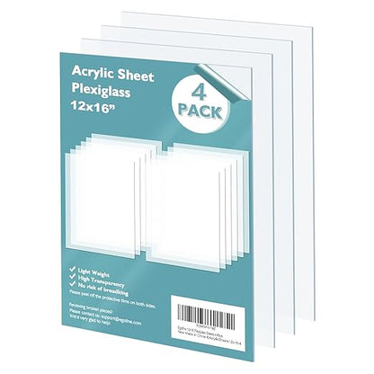 Egofine Plexiglass Sheets Acrylic Sheets 4 Pack of 12x16’’ 0.04 Thick Clear by Egofine