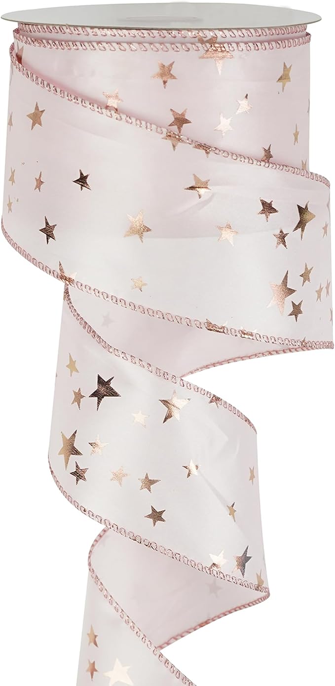 MEEDEE Rose Gold Star Satin Wired Ribbon by MEEDEE