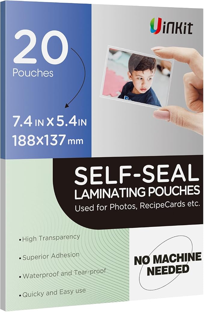 Uinkit 10Mil 20Pack 5”x7“ Double-Sided Self-Sealing Laminating Pouches by UinkitPrintingMedia