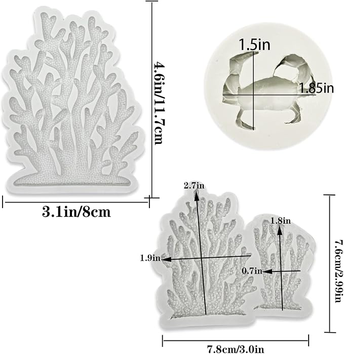 5 PCS Marine Theme Fondant Silicone Mold Seaweed Coral shell crab Shape DIY - Image 3
