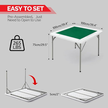 PEXMOR 39.5" Foldable Mahjong Table, Square 4 Player Card Game Table w/Cup - Image 7