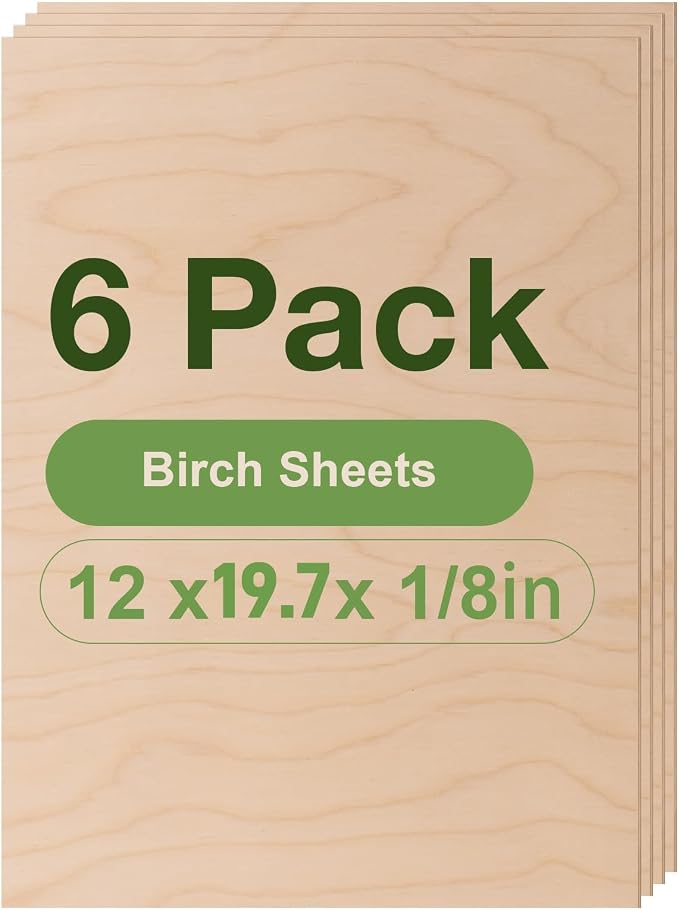 6 Pack Birch Plywood Sheets, 3mm Plywood by Wowood