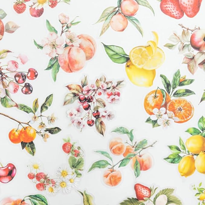 60 Pcs Large Garden-Inspired PET Stickers, Fruit-Themed - Image 4