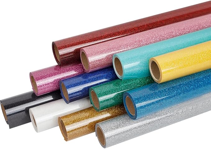 FUNKAKA Glitter Heat Transfer HTV Vinyl Bundle, 12 Rolls 12" x 3ft Iron On Vinyl by FUNKAKA