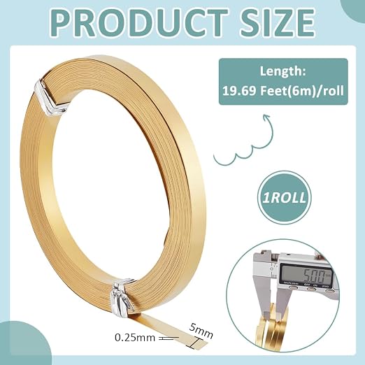 BENECREAT 19.7 Ft 30Gauge Brass Flat Bezel Wire, 5mm Wide Flat Jewelry Craft - Image 2