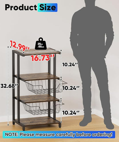 Media Stand with Two Detachable Baskets, 4-Tier AV Media Stand Corner Shelf - Image 2