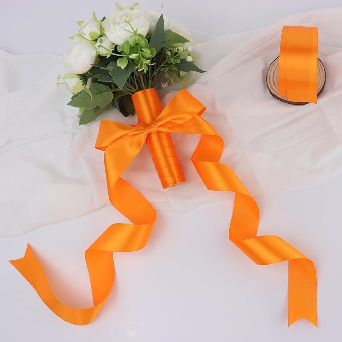 Orange Solid Satin Ribbon 1-1/2 Inch 25 Yards Solid Polyester Fabric Ribbon - Image 6