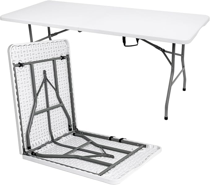 70.8" W X 29" D X 29" H - 6 ft Folding Table White Portable Heavy Duty Plastic by Unknown