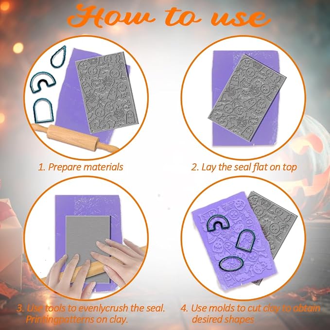 4PCS Halloween Polymer Clay Texture Sheets Set - Image 3