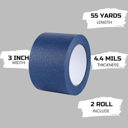 Lichamp Wide Masking Tape 3 inches, 2 Packs Blue Painters Tape Blue Masking - Image 2