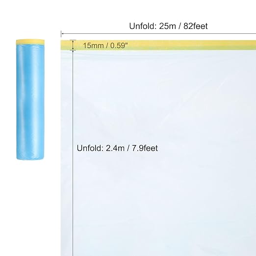 uxcell Pre-Taped Masking Film, 7.9ft x 82ft Plastic Paint Drop Cloth - Image 2