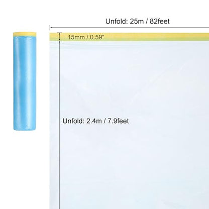 uxcell Pre-Taped Masking Film, 7.9ft x 82ft Plastic Paint Drop Cloth - Image 2