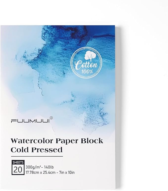 Watercolor Paper Block 7x10 Inch, Fuumuui 100% Cotton Paper Pad, 20 Sheets by FUUMUUI