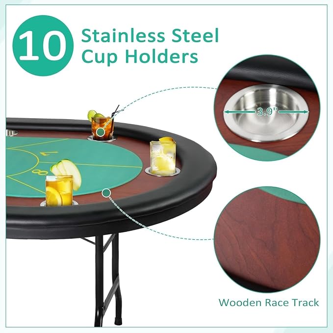 Upgrade 84" Folding Poker Table, 10 Players Oval Card Table - Image 3