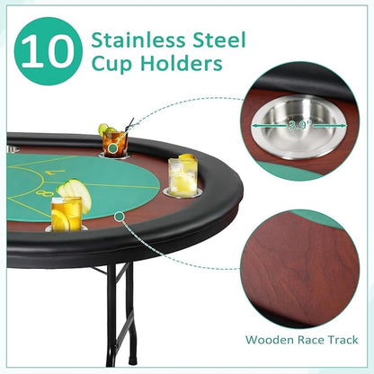 Upgrade 84" Folding Poker Table, 10 Players Oval Card Table - Image 3