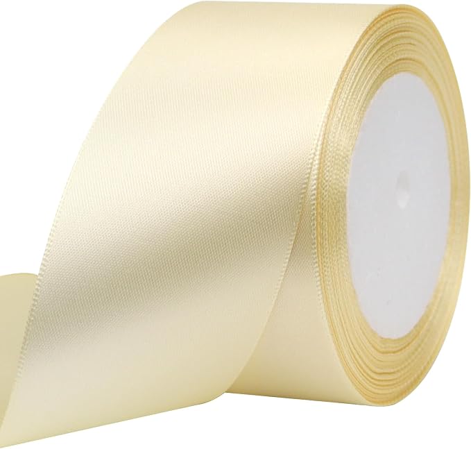 Rice White Solid Satin Ribbon 2 Inch 25 Yards Solid Polyester Fabric Ribbon by Riunbb