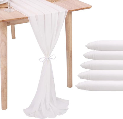 5 Packs 10ft White Chiffon Table Runner 30 x 120 Inches Romantic Sheer Table by RUIYOK