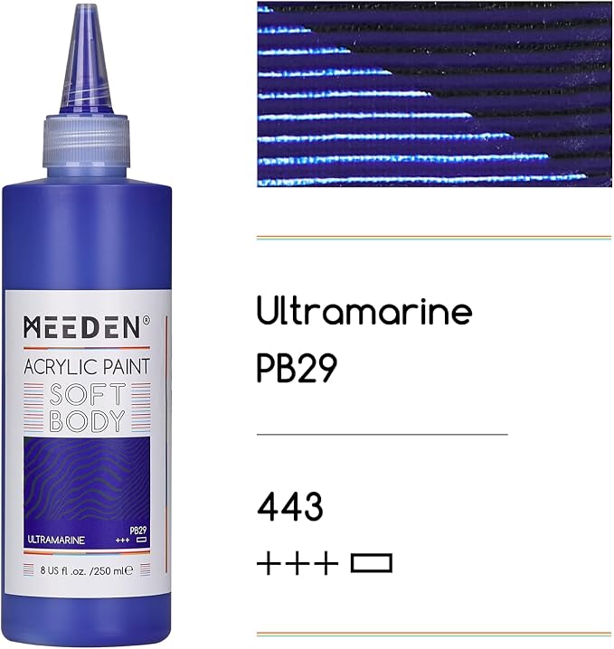 MEEDEN Soft Body Acrylic Paint: Ultramarine Blue Matte Finish - 250ml/8.45oz - Image 2
