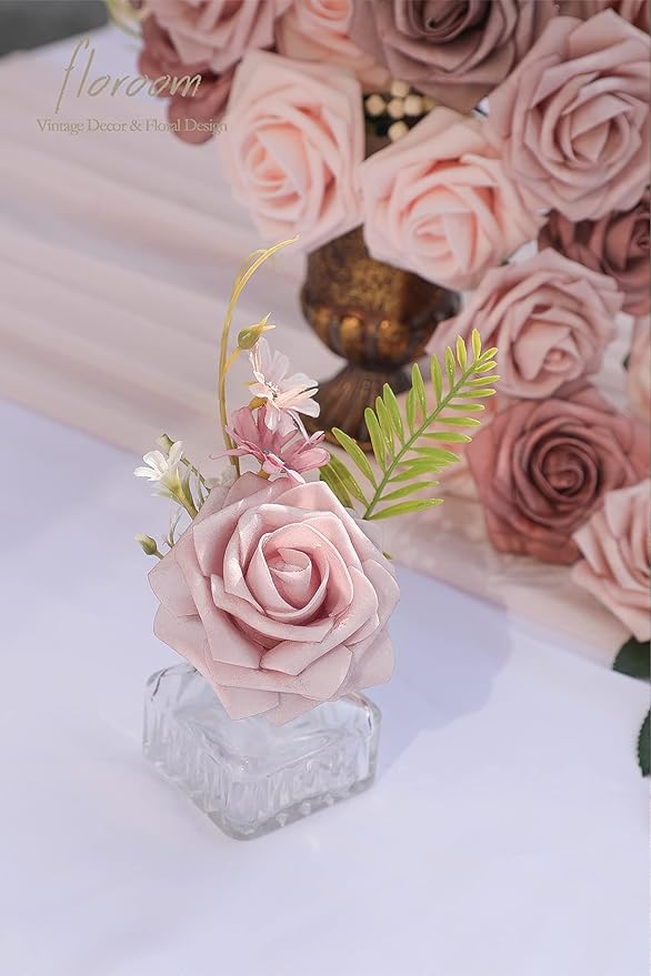 Floroom Artificial Flowers 25pcs Real Looking Dusty Rose Ombre Colors Foam Fake - Image 3