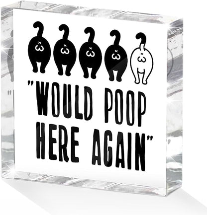 Funny Cat Bathroom Decor Acrylic Decorative Signs 4X4 Inch, Humorous Decorations by Unknown