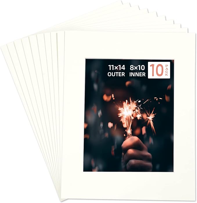 HOTUO 10 Pack Acid Free Ivory Picture Frame Mats, Pre-Cut 11x14 Picture Mats by HOTUO