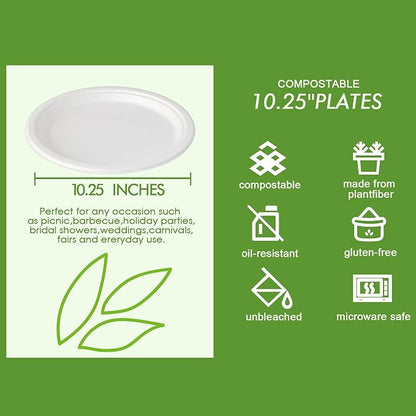 Vplus 500 Pack Compostable Disposable Paper Plates 10.25 inch Super Strong - Image 2