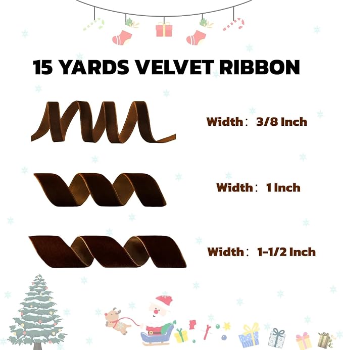 15 Yards Velvet Ribbon 3/8 Inch Single Face Brown Velvet Ribbon Spool Prefect - Image 2